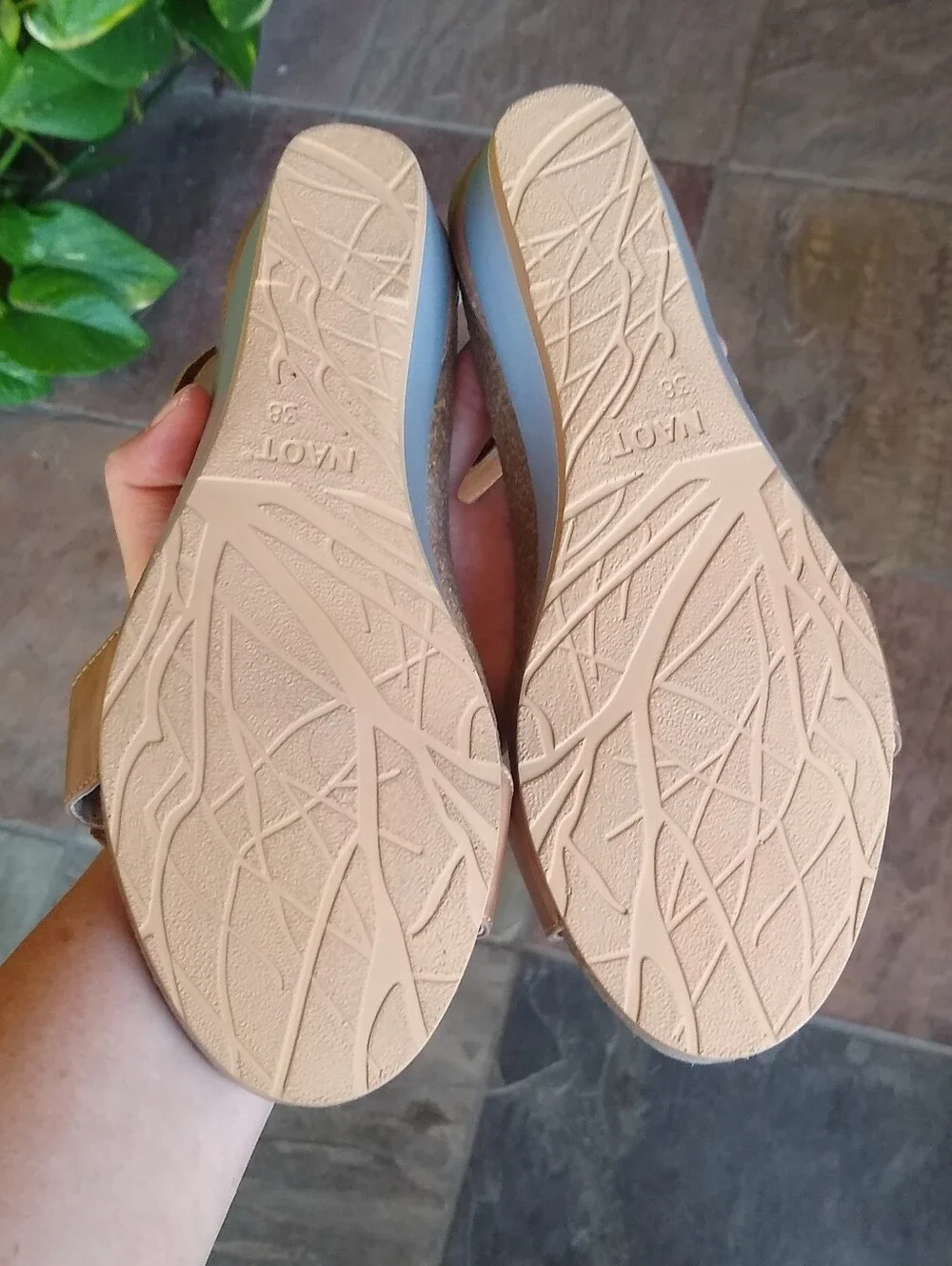 Naot Tan Leather Ankle-Strap Wedge Sandals with Cork Footbed